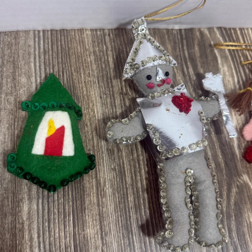 Vintage Felt Christmas Ornaments Lot Tin Man Toy Soldier Dorothy Lantern Japan